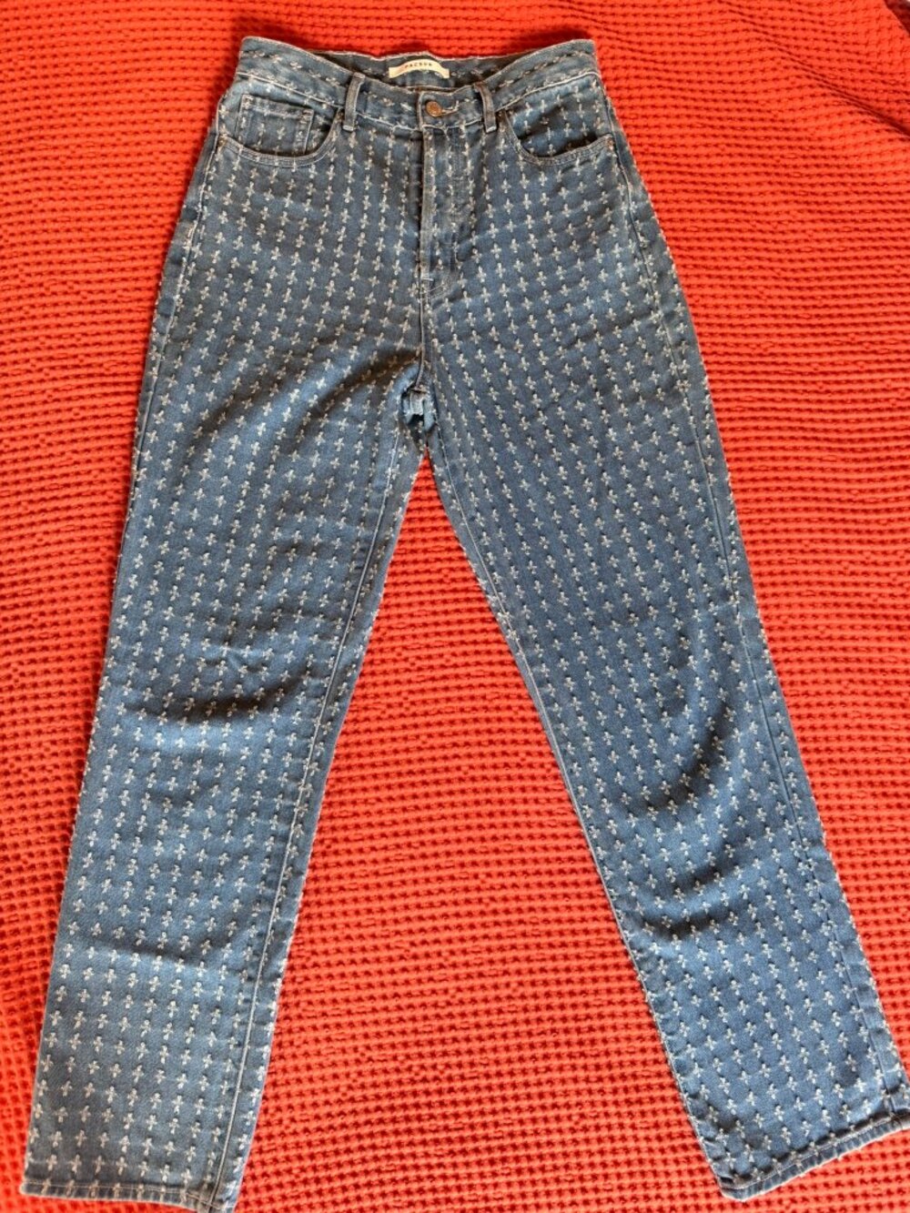 PacSun High Waisted Straight Leg Fleur De Lis Embroidered Dad Jeans Size 27
